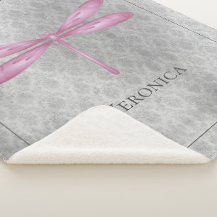 Cobertor Sherpa Magenta Dragonfly Damask