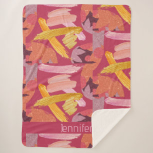 Cobertor Sherpa Magenta vibrante e Abstrato Dourado