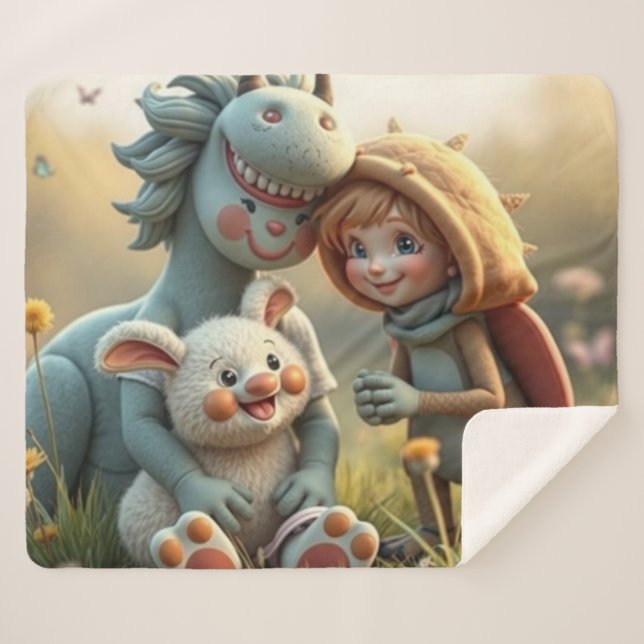 Cobertor Sherpa „Magische Freunde im Blütenland“ (Frente (Horizontal))
