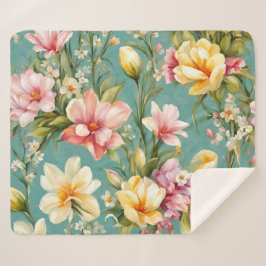 Cobertor Sherpa Magnólia Amarela refinada com flores brancas