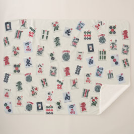 Cobertor Sherpa MahJong azulejo fotografia sobre fundo do crachá