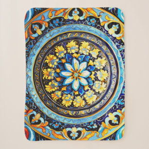 Cobertor Sherpa Maiolica Floral espanhola italiana medieval