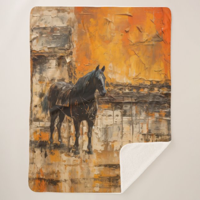 Cobertor Sherpa Majestic Horse in Abstract Sunset (Frente)