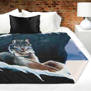 Cobertor Sherpa Majestoso Lince de Inverno Descansando na Montanha