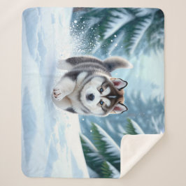 Cobertor Sherpa Malamute Pup in the Snow