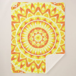 Cobertor Sherpa Mandala Amarela Brilho Sol Boho Aconchegante Alegr