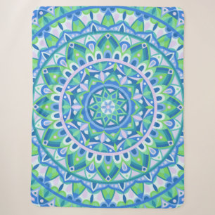 Cobertor Sherpa Mandala Azul Aconchegante Boho Espiritual Geométri