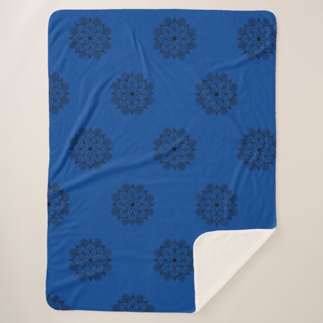 Cobertor Sherpa Mandala azul e preta Sherpa Blanket (Frente)