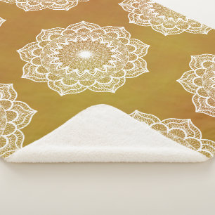 Cobertor Sherpa Mandala Branco em Fundo Dourado