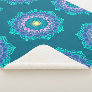 Cobertor Sherpa Mandala Colorida em Fundo Azul