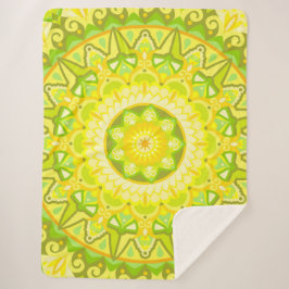 Cobertor Sherpa Mandalá da Primavera Aconchegante Verde Amarelo Fl