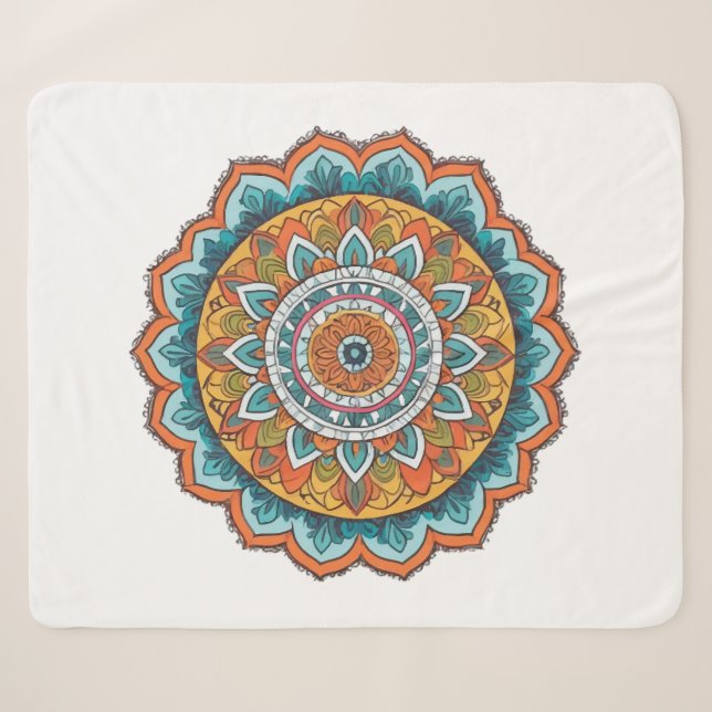 Cobertor Sherpa mandala de várias cores (Frente (Horizontal))