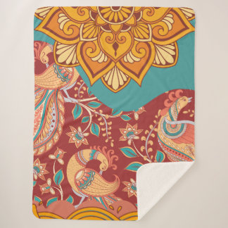 Cobertor Sherpa Mandala e aves coloridas