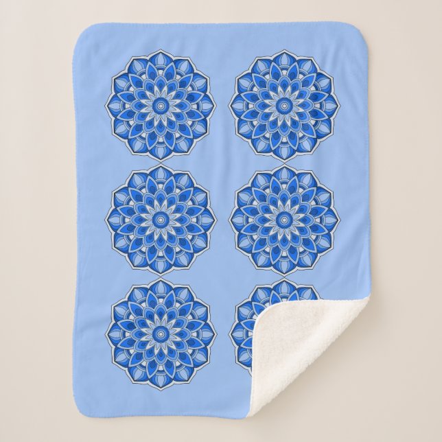 Cobertor Sherpa Mandala em azul (Frente)