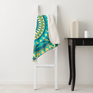 Cobertor Sherpa Mandala Fantasia Blue Gold