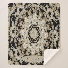Cobertor Sherpa Mandala Floral Personalizada do Negro e do Marfim