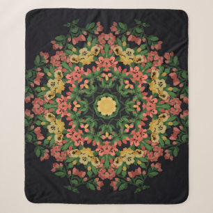 Cobertor Sherpa Mandala Floral: vermelha, vindima amarela.