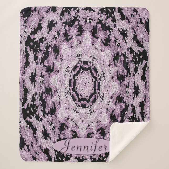 Cobertor Sherpa Mandala Preto e Lavanda Personalizado (Frente)