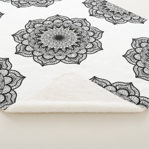Cobertor Sherpa Mandala Preto em Fundo Branco