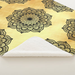 Cobertor Sherpa Mandala Preto em Fundo Dourado Suave