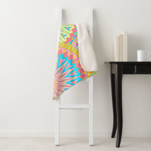 Cobertor Sherpa Mandala Sobreposto Rosa Azul Amarelo Verde-Pálido