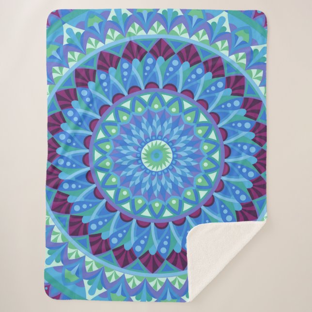 Cobertor Sherpa Mandala Sonhos da Meia-Noite Azul Boho Aconchegant (Frente)