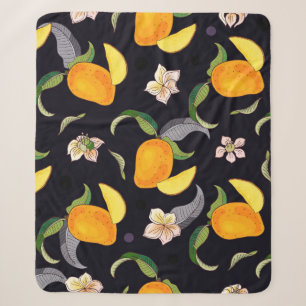 Cobertor Sherpa Mango. Padrão sem costura com trópico amarelo e 