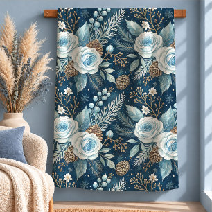 Cobertor Sherpa Manto de Flores de Inverno Azul Deslumbrante com P