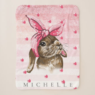 Cobertor Sherpa Mão de Bunny pintou brilho personalizado