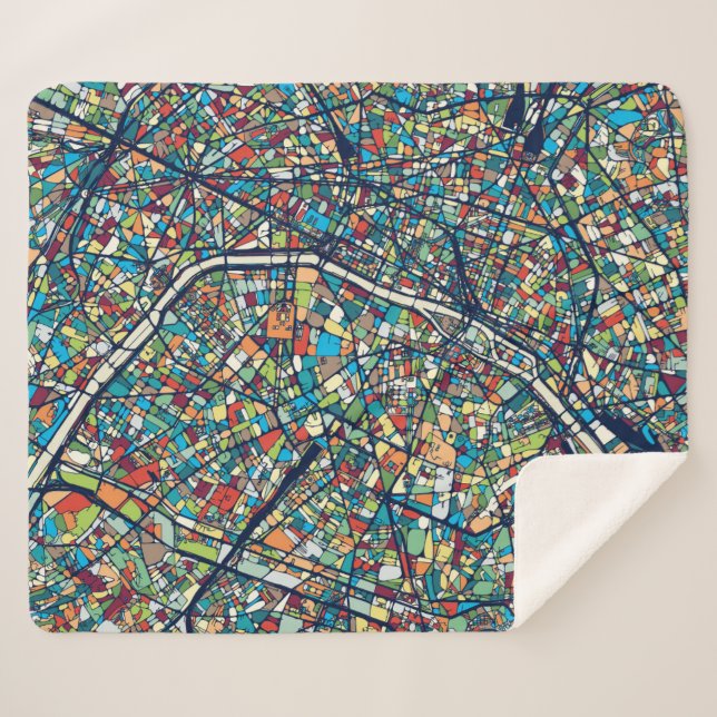 Cobertor Sherpa Mapa colorido de Paris France | (Frente (Horizontal))