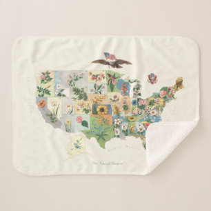 Cobertor Sherpa Mapa da flor dos Estados Unidos - nosso buquê