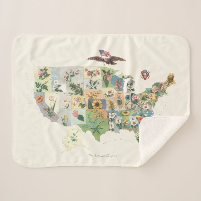 Cobertor Sherpa Mapa da flor dos Estados Unidos - nosso buquê (Frente (Horizontal))