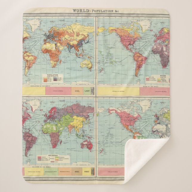 Cobertor Sherpa Mapa da população de mundo (Frente)