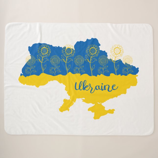 Cobertor Sherpa Mapa da Ucrânia com girassol e bandeira ucraniana (Frente (Horizontal))