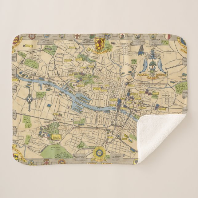 Cobertor Sherpa Mapa de Glasgow, Inglaterra (Frente (Horizontal))