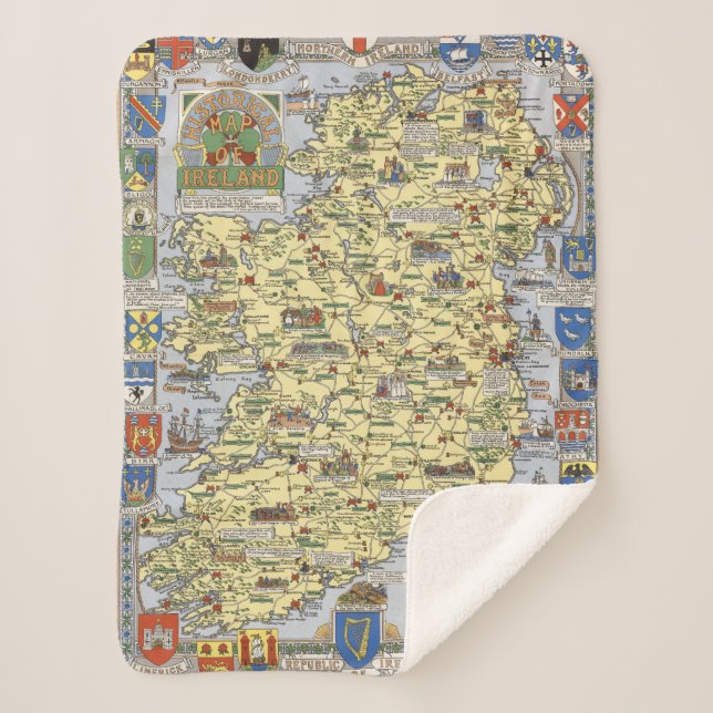 Cobertor Sherpa Mapa de Ireland histórico (Frente)