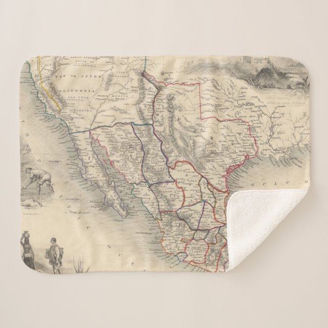 Cobertor Sherpa Mapa de México, de Califórnia e de Texas (Frente (Horizontal))