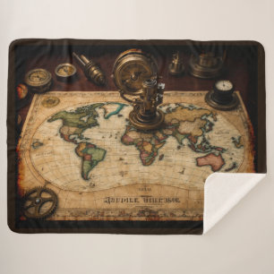 Cobertor Sherpa Mapa do Mundo Antigo Steampunk