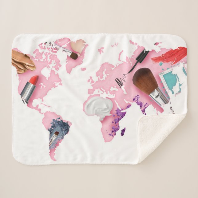Cobertor Sherpa Mapa do mundo Pastel de Comestics (Frente (Horizontal))