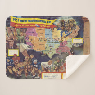 Cobertor Sherpa Mapa do vintage do futebol americano dos anos 50