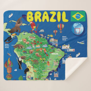 Cobertor Sherpa Mapa dos desenhos animados de Brasil