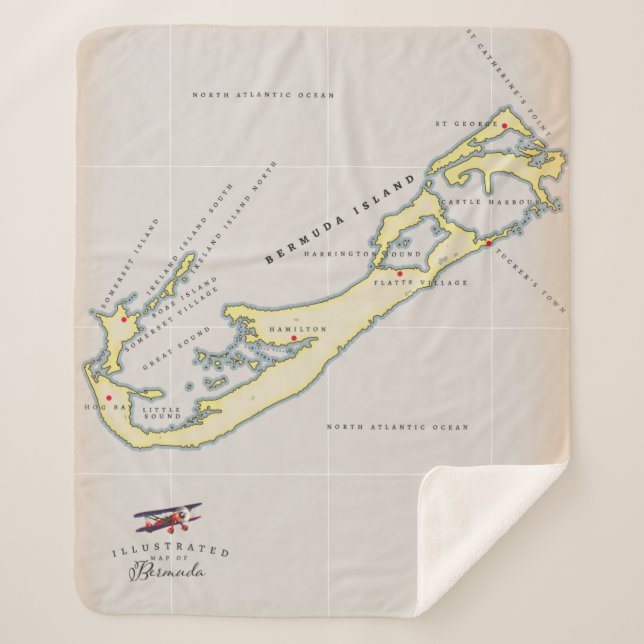 Cobertor Sherpa Mapa ilustrado das Bermudas (Frente)