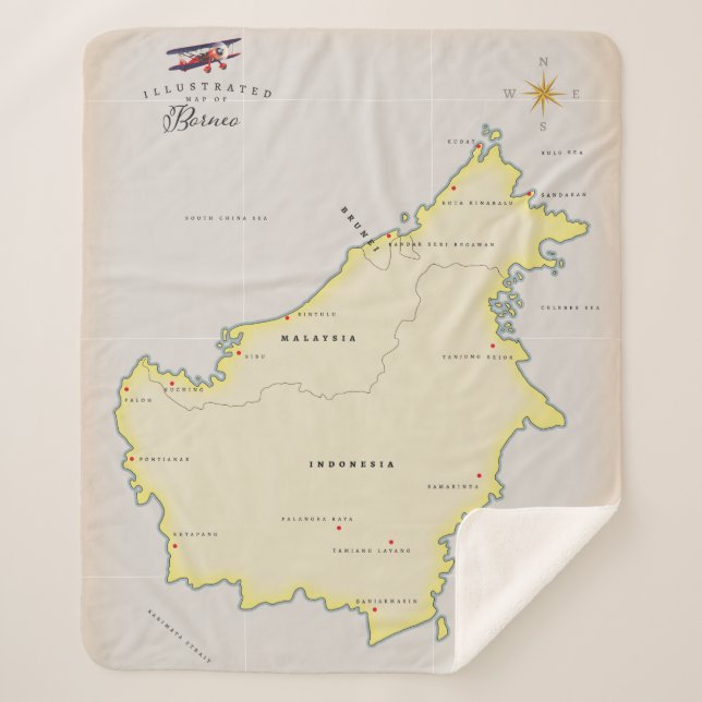 Cobertor Sherpa Mapa ilustrado de Bornéu (Frente)