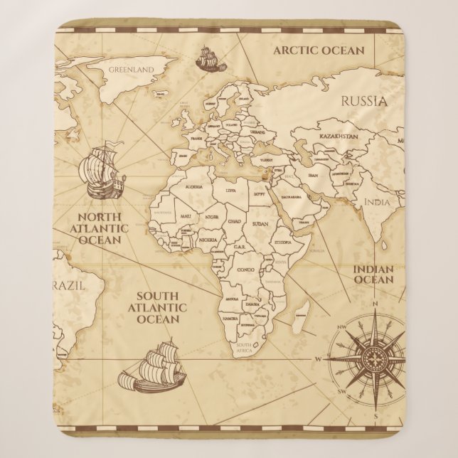 Cobertor Sherpa Mapa mundial antigo com fronteiras de países (Frente)