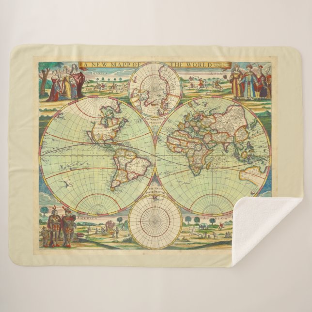 Cobertor Sherpa Mapa Mundial Antiquado nº 4 (Frente (Horizontal))