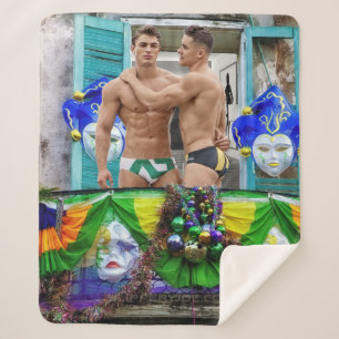Cobertor Sherpa Mardi Gras de SlipperyJoe mascara decorações de mi