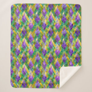 Cobertor Sherpa Mardi Gras StainGlass Harlequin Impressão