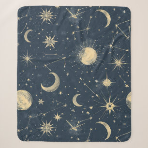 Cobertor Sherpa Marfim Antigo Mapa Celestial da Lua Estrela Azul-M