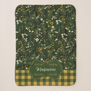 Cobertor Sherpa Marianne Dark Daisy Floral Xadrez