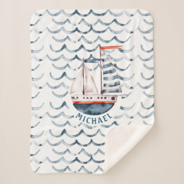 Cobertor Sherpa Marinheiro de aquarela, monograma vermelho e azul